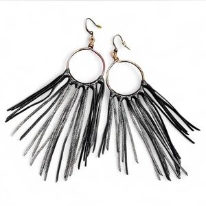 Black Leather Fringe Earings